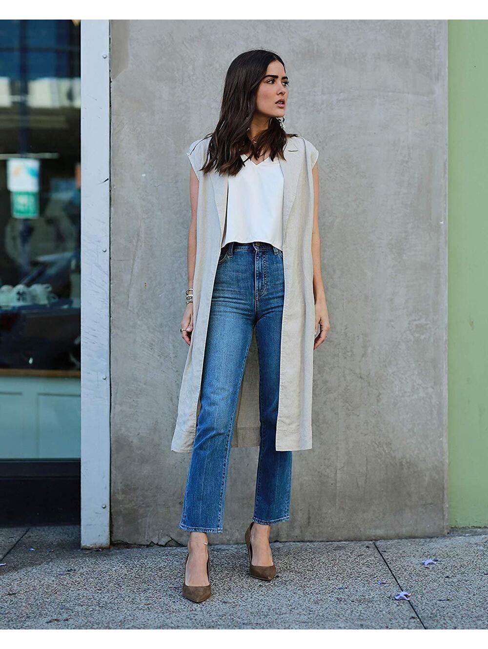 The Drop by Paola Alberdi Natural Oversized Sleeveless Long Linen Vest